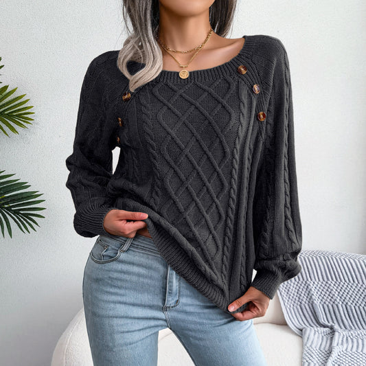 Pull à col rond avec boutons en tricot