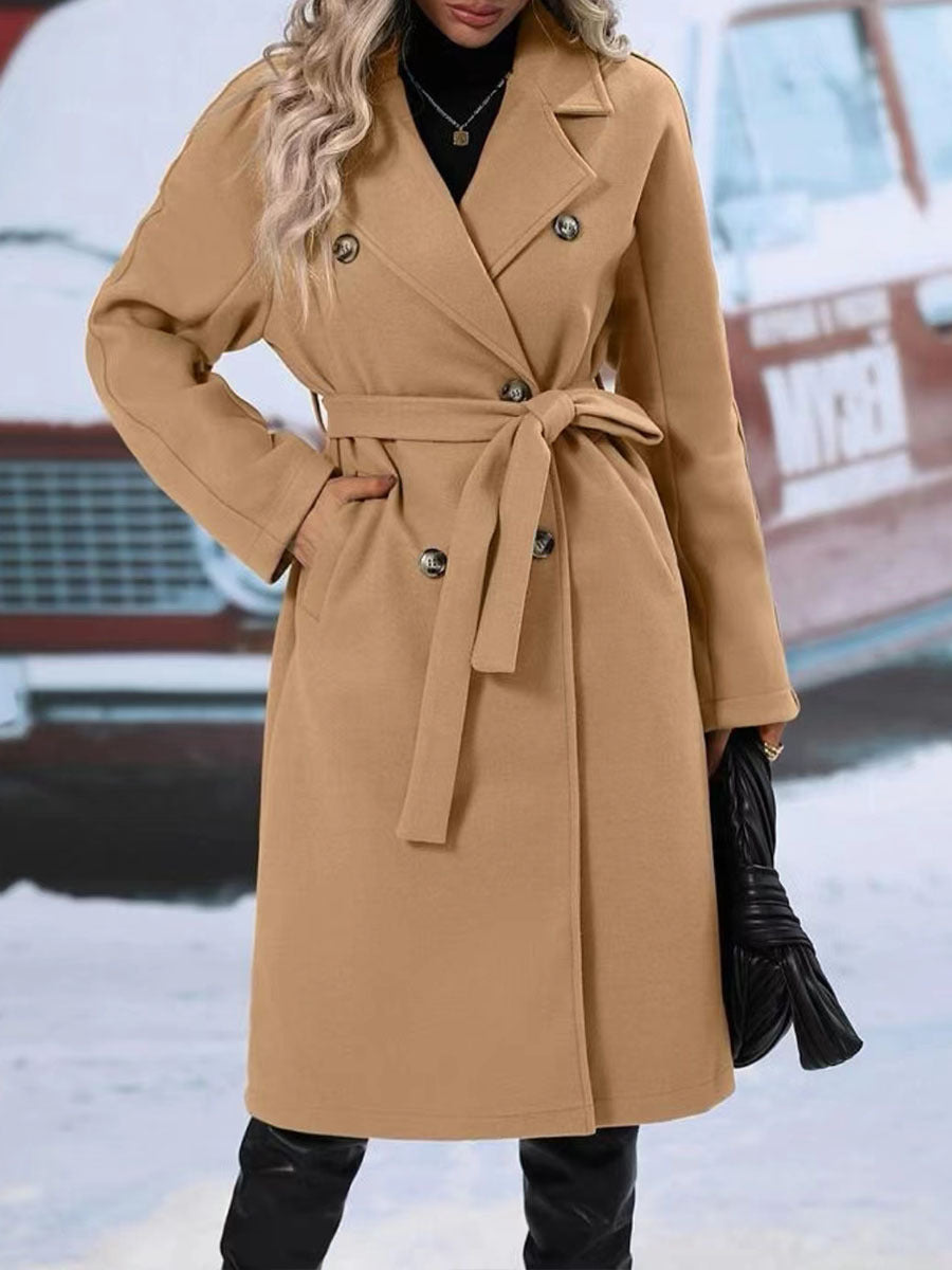 Manteau Long Ceinturé à Double Boutonnage