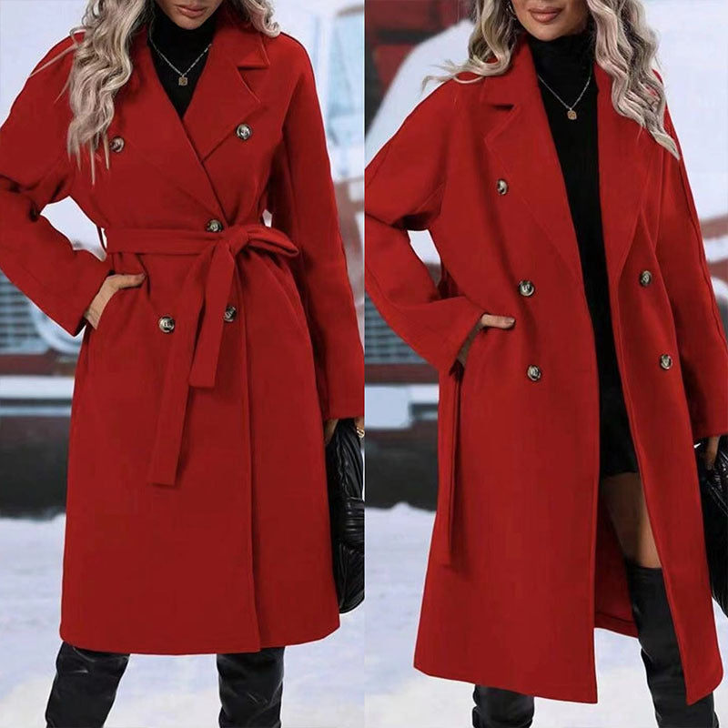 Manteau Long Ceinturé à Double Boutonnage